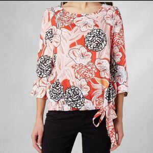 Christian Berg Woman Blouse M Floral Tie Side Pure Linen Multicolor